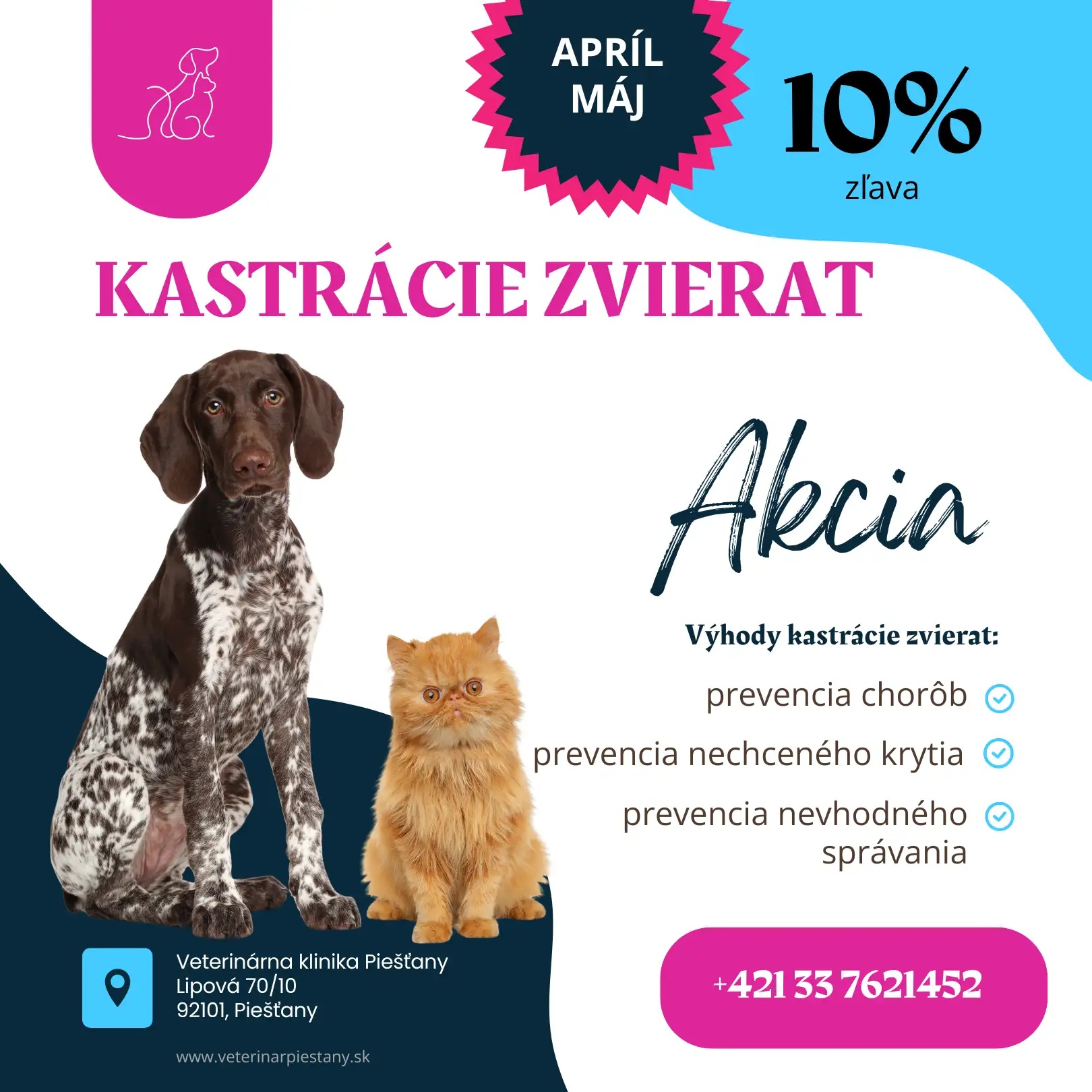 Plagát - kastrácie psov a mačiek - akcia