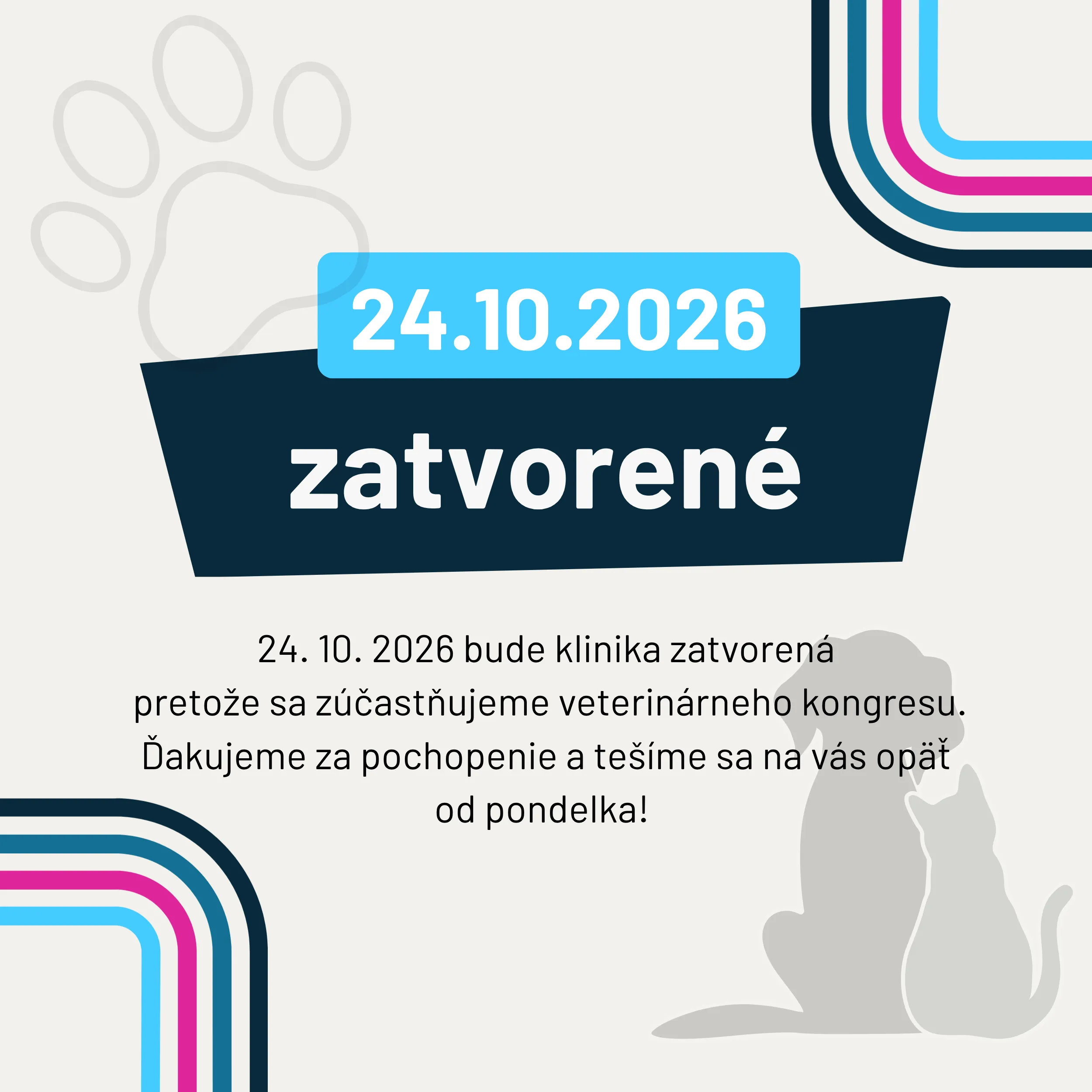 Oznam - zatvorené 24.10.2026